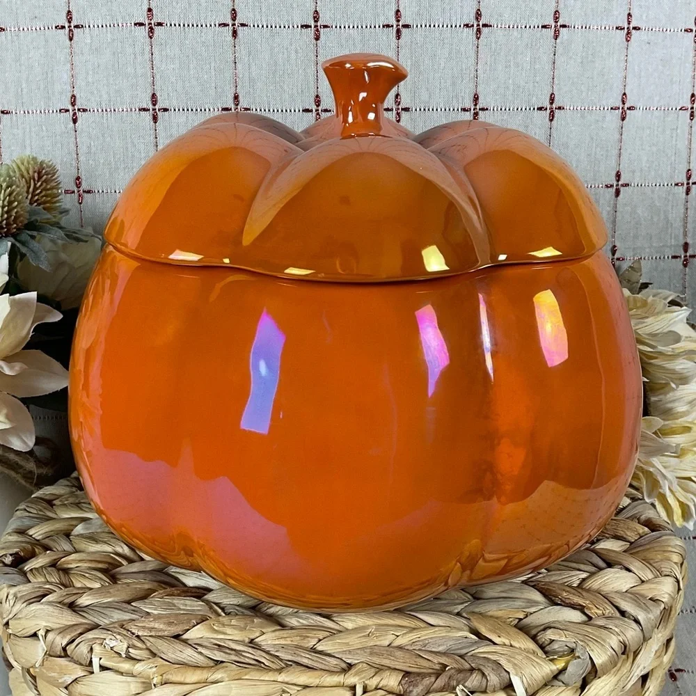 Rae Dunn Pumpkin Spice Drink Dispenser Iridescent Glossy Orange New Original Box - Picture 4 of 9